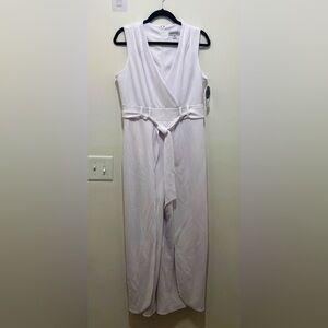 Shelby & Palmer Tie Belt  White Wide Open Leg Jumpsuit Sz12 Women’s Jumpsuit